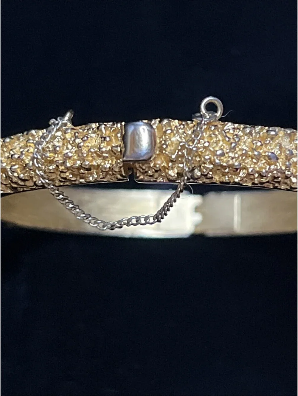 Vintage Signed Crown Trifari Gold Tone Bangle Bracelet Textured  Style
